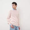 Pull col rond manches longues en coton rose poudr&eacute;e homme