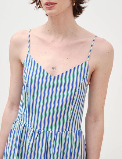 Robe bretelle col c&oelig;ur en coton bleu femme