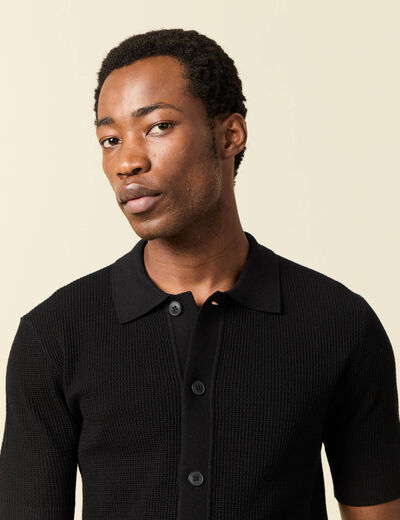 Chemise manches courtes col polo noir homme