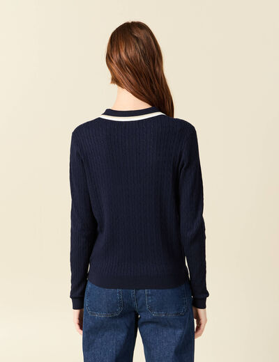 Polo avec torsade et c&oelig;ur brod&eacute; bleu marine femme