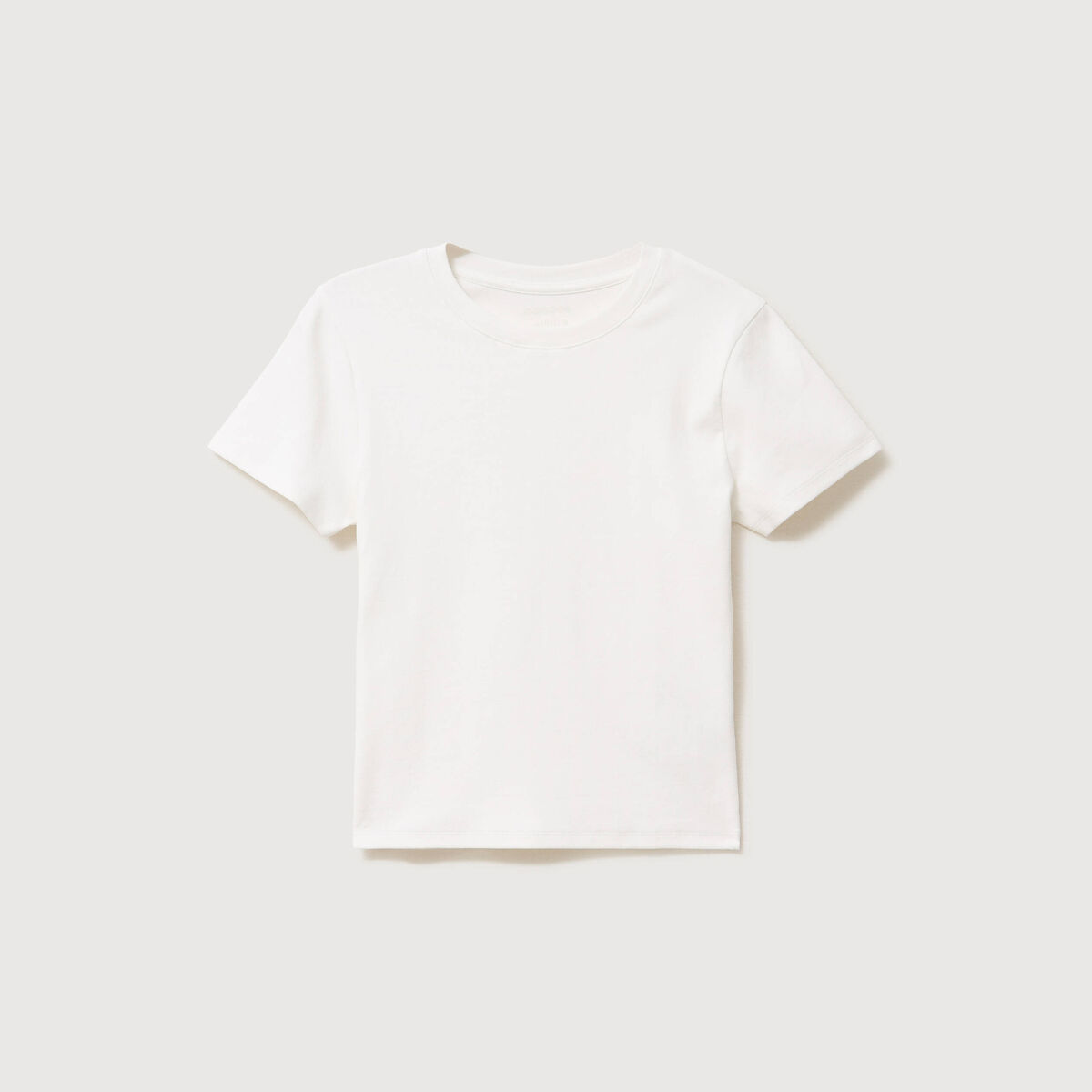 T-shirt ajust&eacute; col rond manches courtes ecru femme