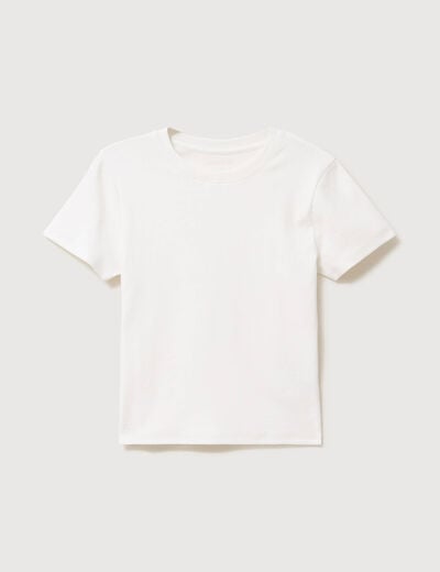 T-shirt ajust&eacute; col rond manches courtes ecru femme