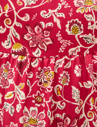 Robe fluide col v manches courtes rouge cerise femme