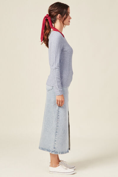 T-shirt manches longues bleu gris femme
