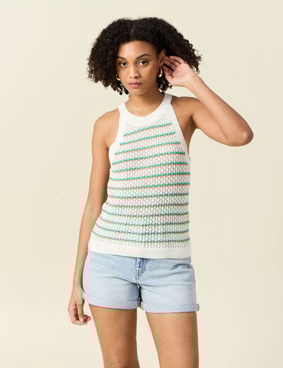 Débardeur tricot ajouré blanc femme