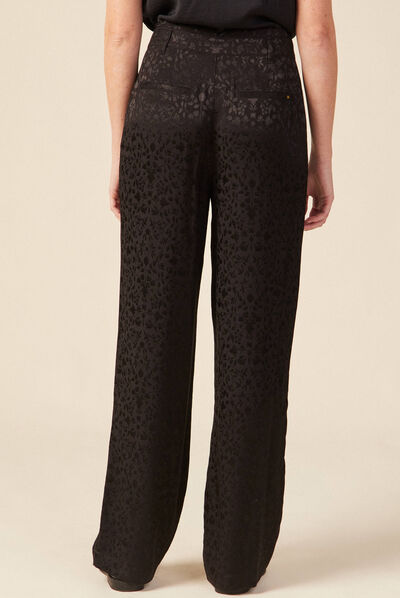 Pantalon large satin noir femme