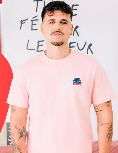 T-shirt en coton manches courtes rose poudr&eacute;e homme