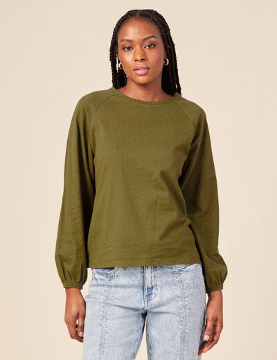 T-shirt manches longues vert kaki femme