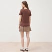 T-shirt cintr&eacute; col rond manches courtes marron fonc&eacute; femme