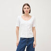 T-shirt c&ocirc;tel&eacute; ajust&eacute; manches courtes blanc femme