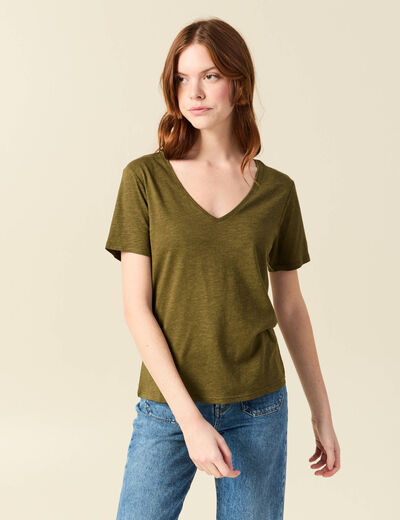 T-shirt manches courtes vert olive femme