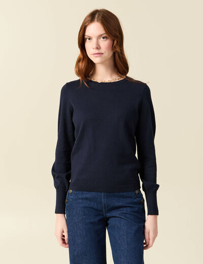 Pull manches longues bleu marine femme