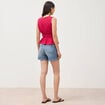 D&eacute;bardeur col v n&oelig;uds en coton rouge clair femme