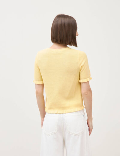 Pull droit col rond manches courtes jaune clair femme