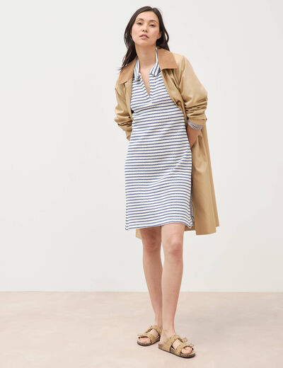 Robe manches courtes en maille ecru femme