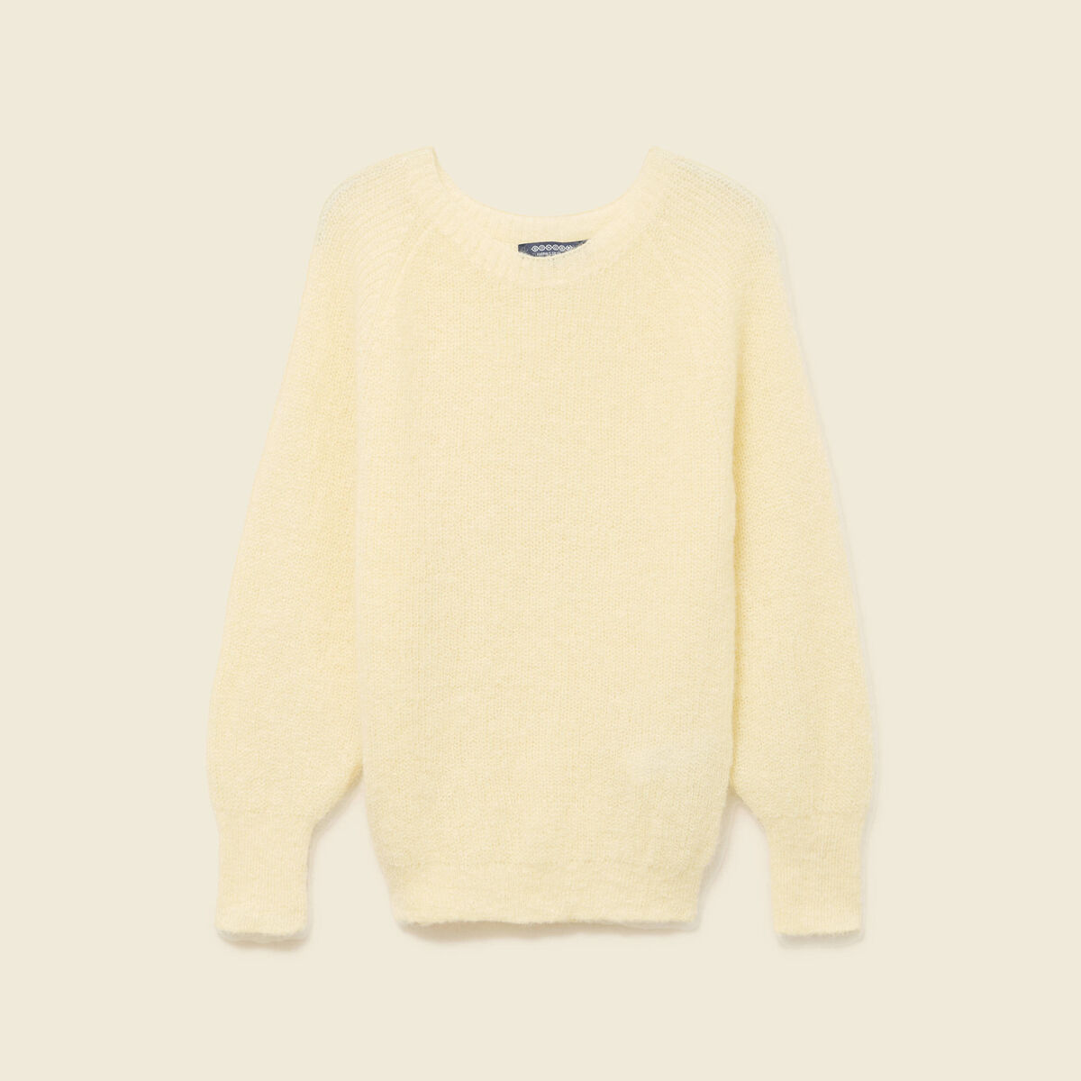 Pull manches longues col rond jaune femme