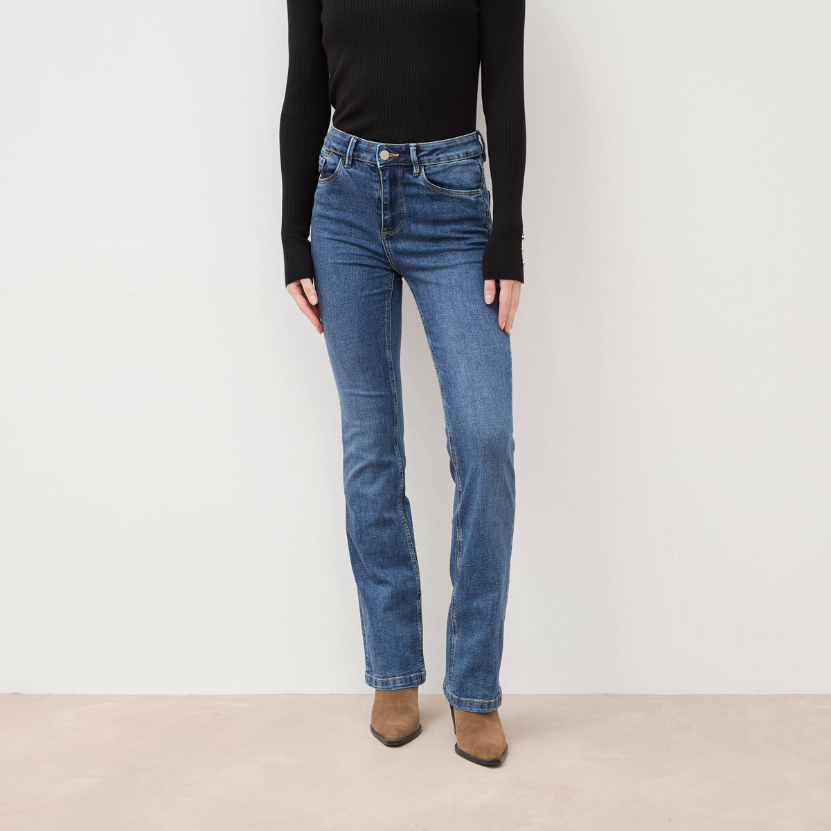 Jeans bootcut taille haute denim stone femme