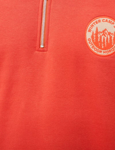 Sweat col camionneur manches longues orange fonc&eacute; homme