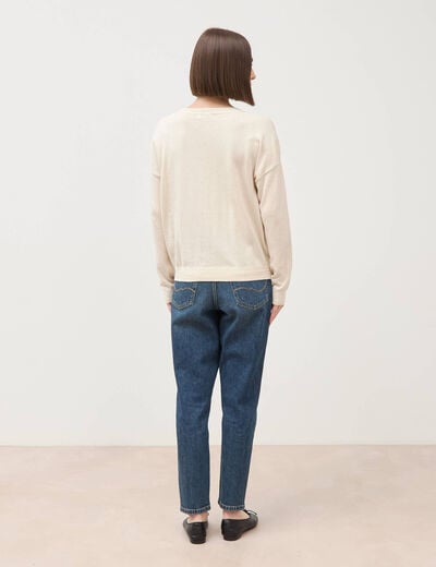Pull oversize col rond manches longues creme femme