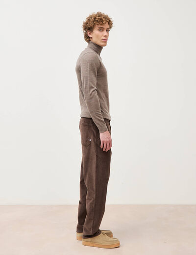 Pantalon droit en velours longueur 32 marron fonc&eacute; homme