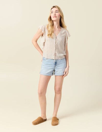 Blouse manches courtes nouée blanc femme