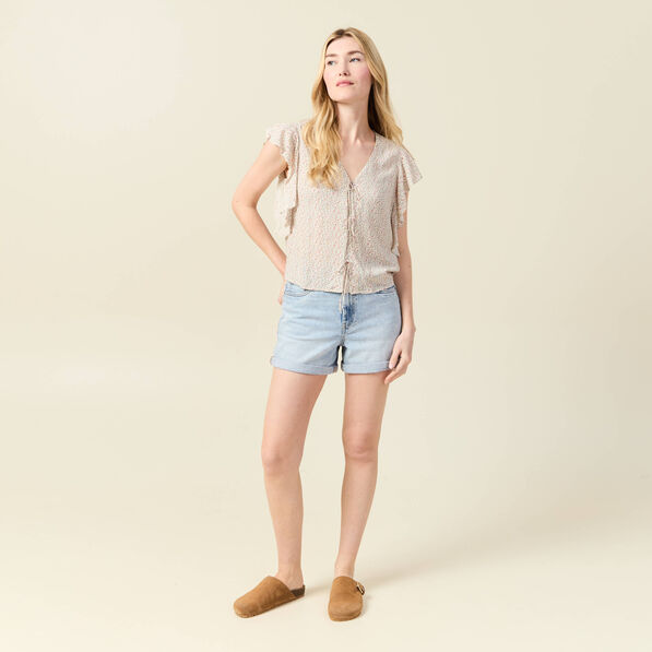 Blouse manches courtes nouée blanc femme