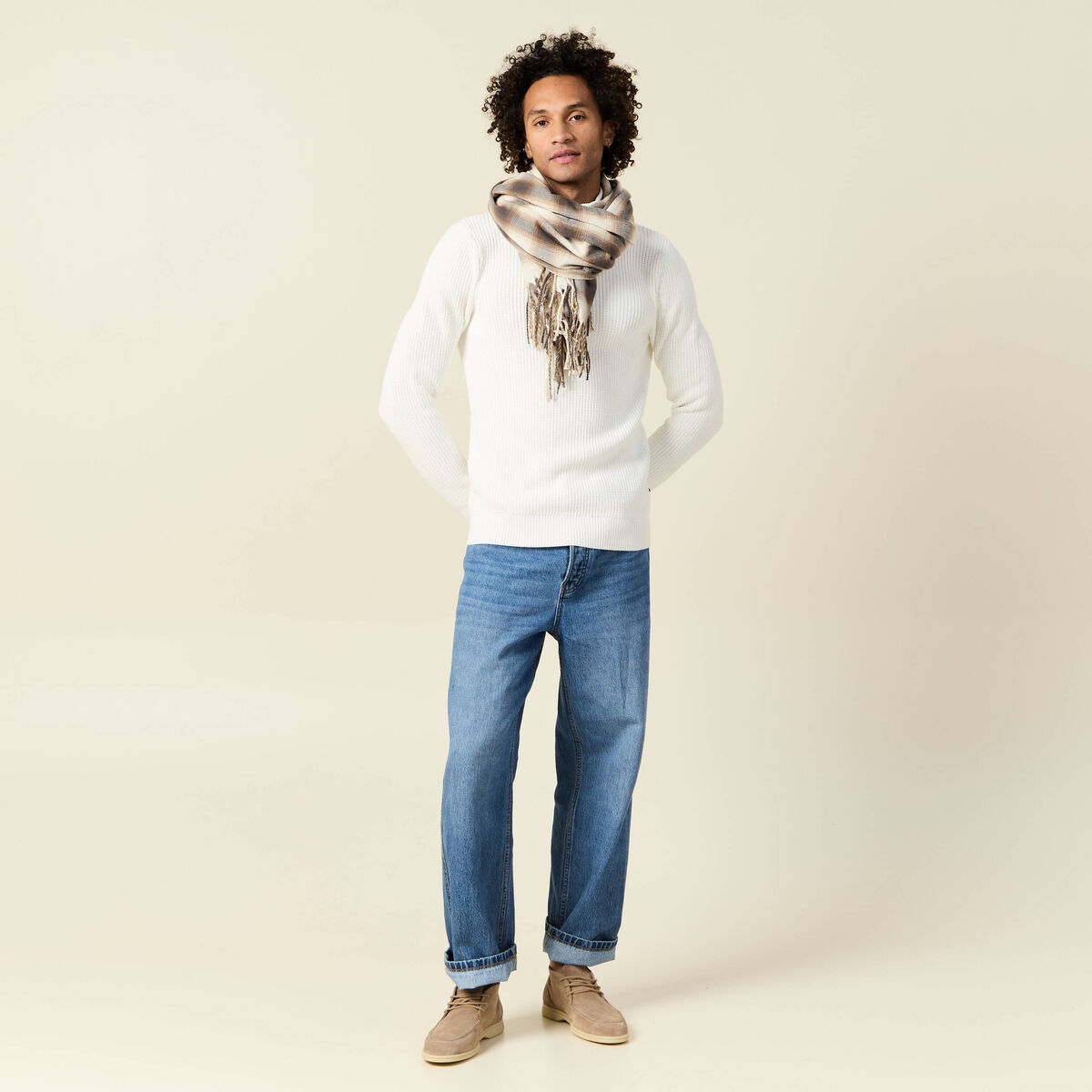 Pull manches longues ecru homme