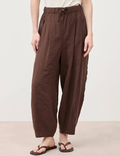 Pantalon loose taille standard marron fonc&eacute; femme