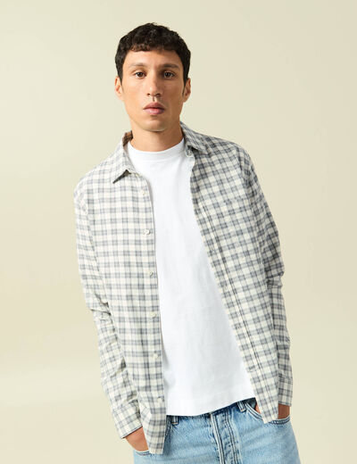 Chemise droite courte en coton ecru homme