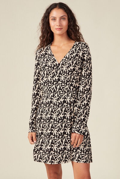Robe droite manches longues noir femme