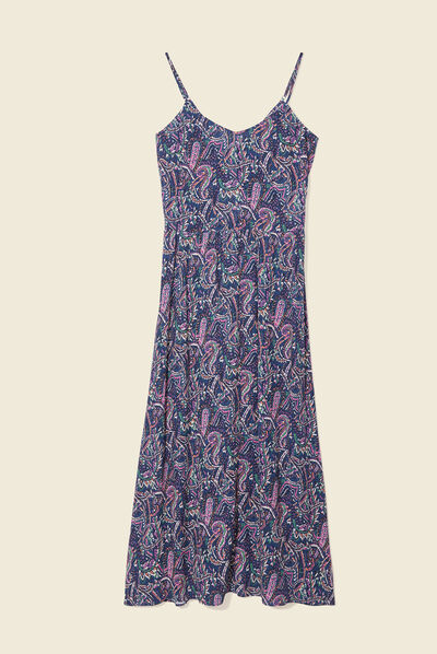 Robe longue droite à bretelles bleu femme