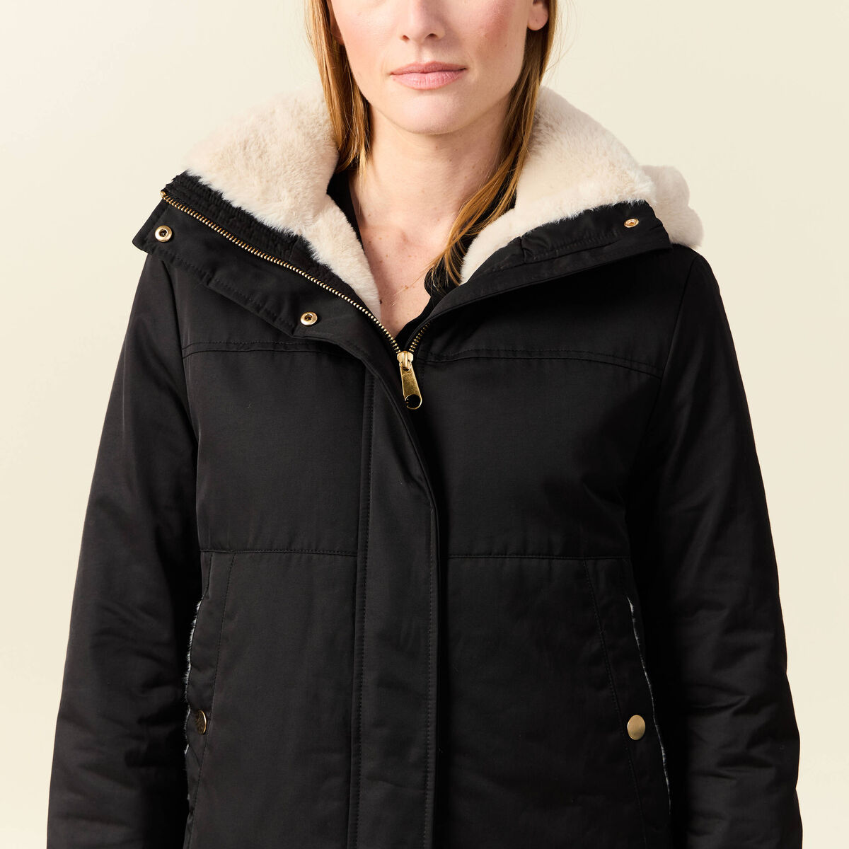 Parka droite &agrave; capuche noir femme