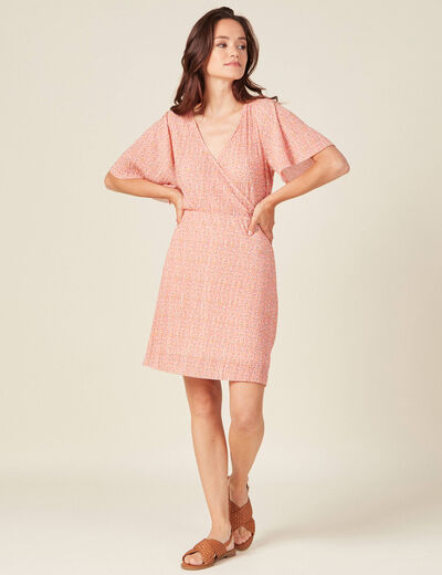 Robe trapèze plissée orange femme