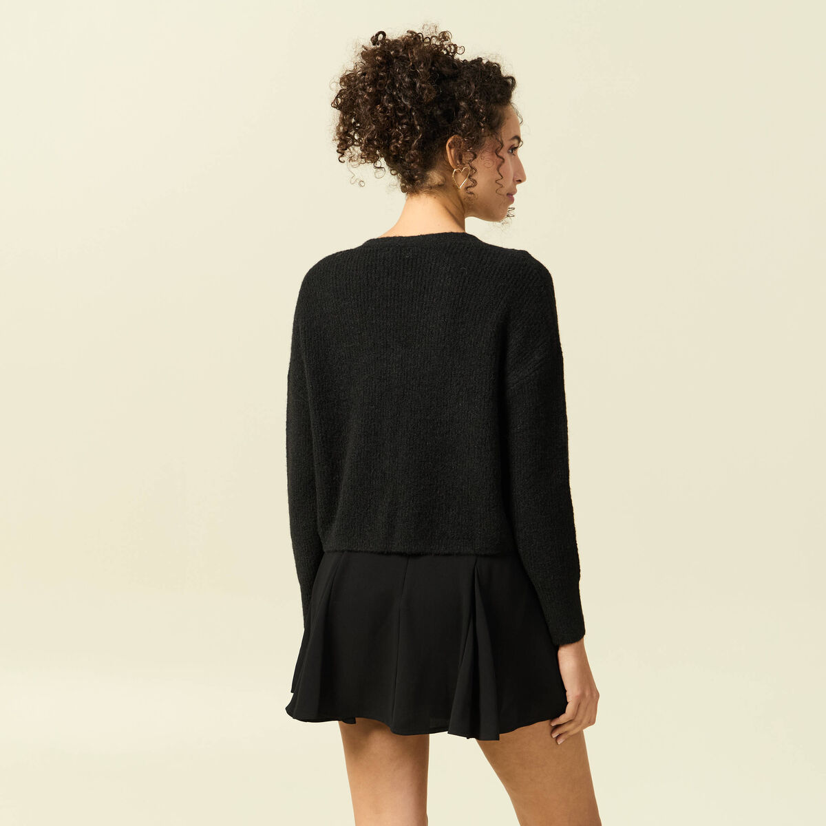 Gilet col V manches longues n&oelig;uds noir femme