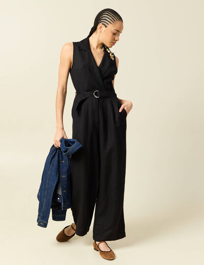 Combinaison salopette sans manches noir femme