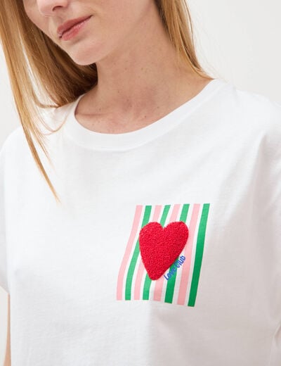 T-shirt droit col rond manches courtes blanc femme
