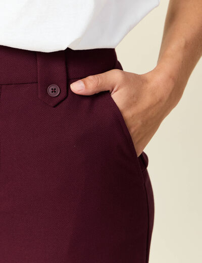 Pantalon large taille haute prune femme