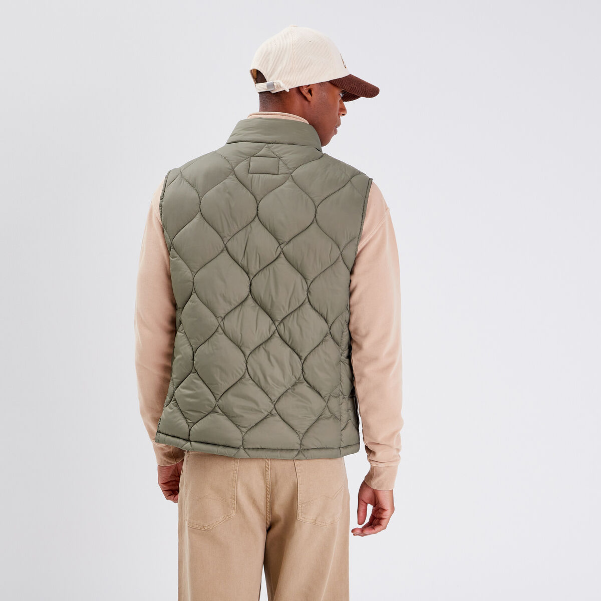 Doudoune droite sans manches vert kaki homme