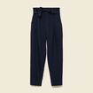 Pantalon carotte taille haute bleu marine femme