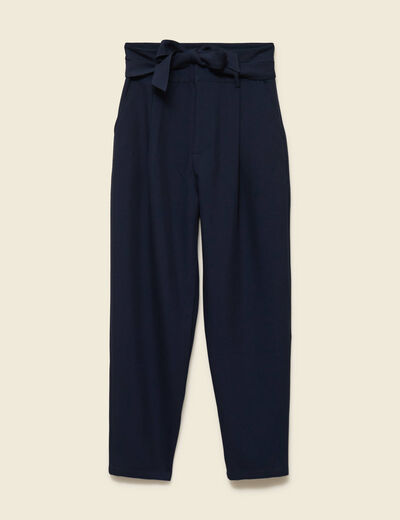 Pantalon carotte taille haute bleu marine femme