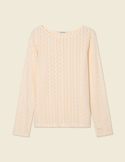 T-shirt manches longues ajouré ecru femme