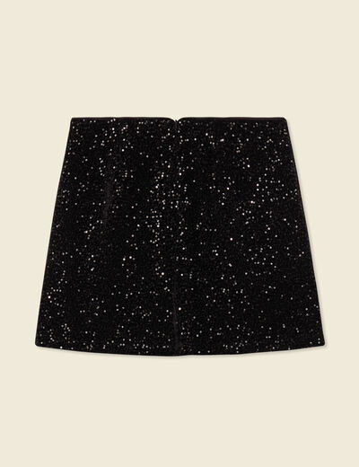 Jupe droite velours sequins noir femme