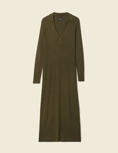 Robe pull longue moulante vert kaki femme