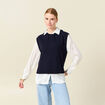 Pull sans manches capuche bleu marine femme
