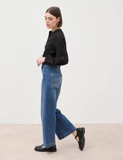 Jeans large taille haute denim stone femme