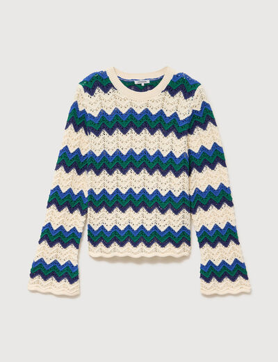 Pull ajour&eacute; coton manches longues ecru femme
