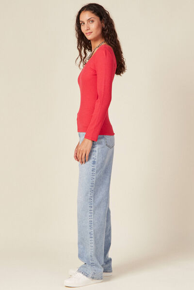 T-shirt manches longues rouge femme