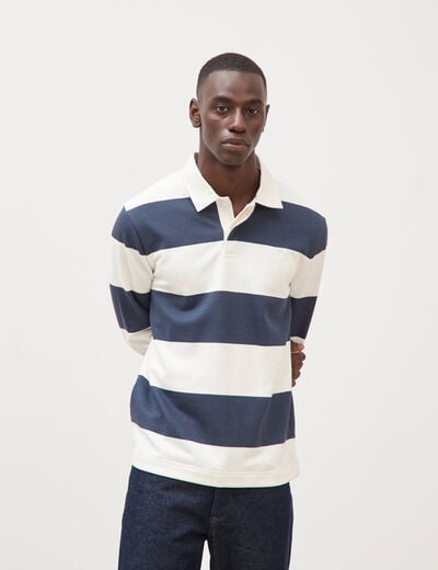 Polo manches longues broderie bleu marine homme