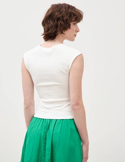 T-shirt ajust&eacute; col rond manches courtes blanc femme