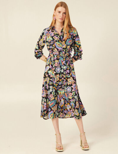 Robe midi droite multicolore femme